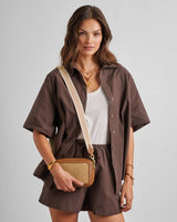 Avery Raffia Small Crossbody Bag Cognac
