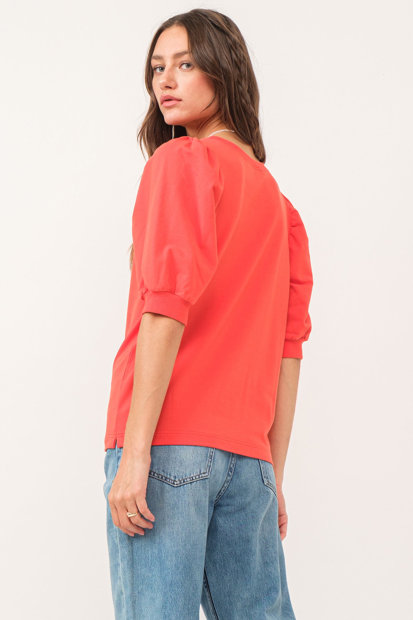 Tamryn Side Slit Puff Sleeve Top Pimento