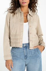 Fray Lace Detail Trucker Jacket Safari Sand