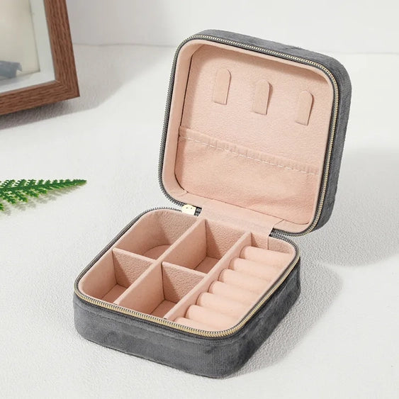 Plush Travel Jewelry Box Grey