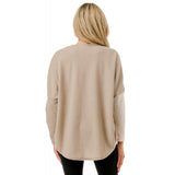 Colorblock Dolman Sleeve Zipper Top Ivory + Taupe