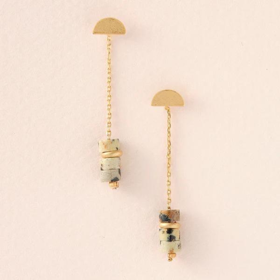 Stone Meteor Jacket Earrings Dalmatian Jasper | Gold