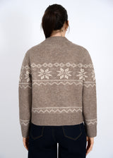 Nayeli Snowflake Print Zip Sweater Cardi Taupe