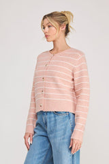 Abigail Stripe Sweater Cardigan Peach