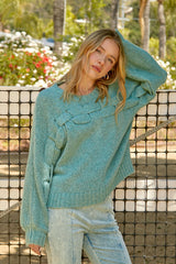 Weaving Detail Pullover Sweater Seafoam