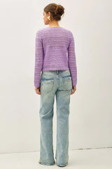 Scallop Edge Crochet Knit Cardigan Lavender