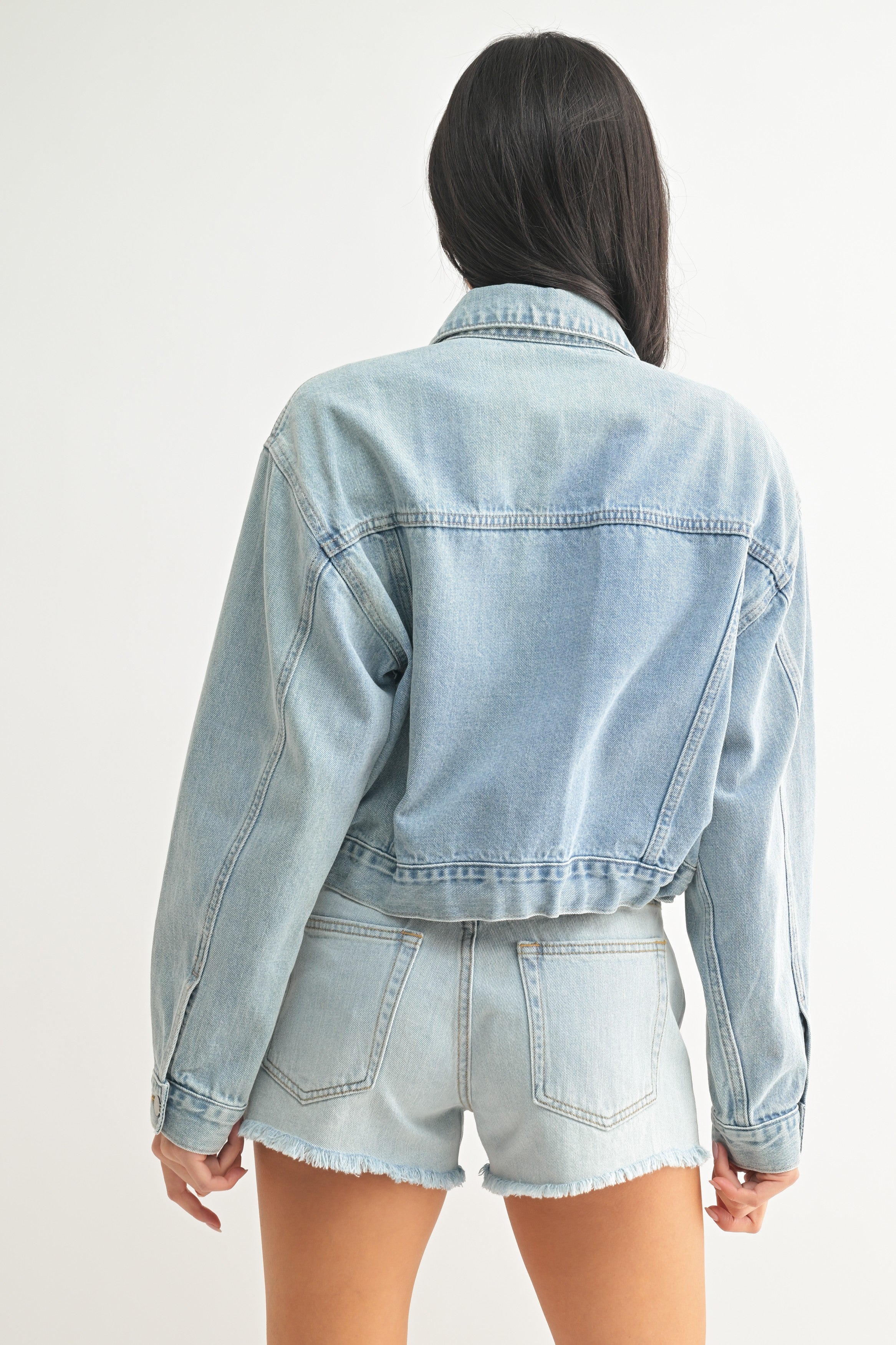 Tied Waist Denim Crop Jacket Light Denim