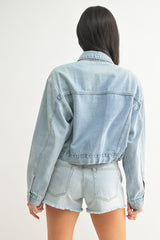 Tied Waist Denim Crop Jacket Light Denim