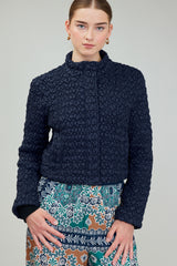 Bubble Quilted Zip Up Jacket Navy