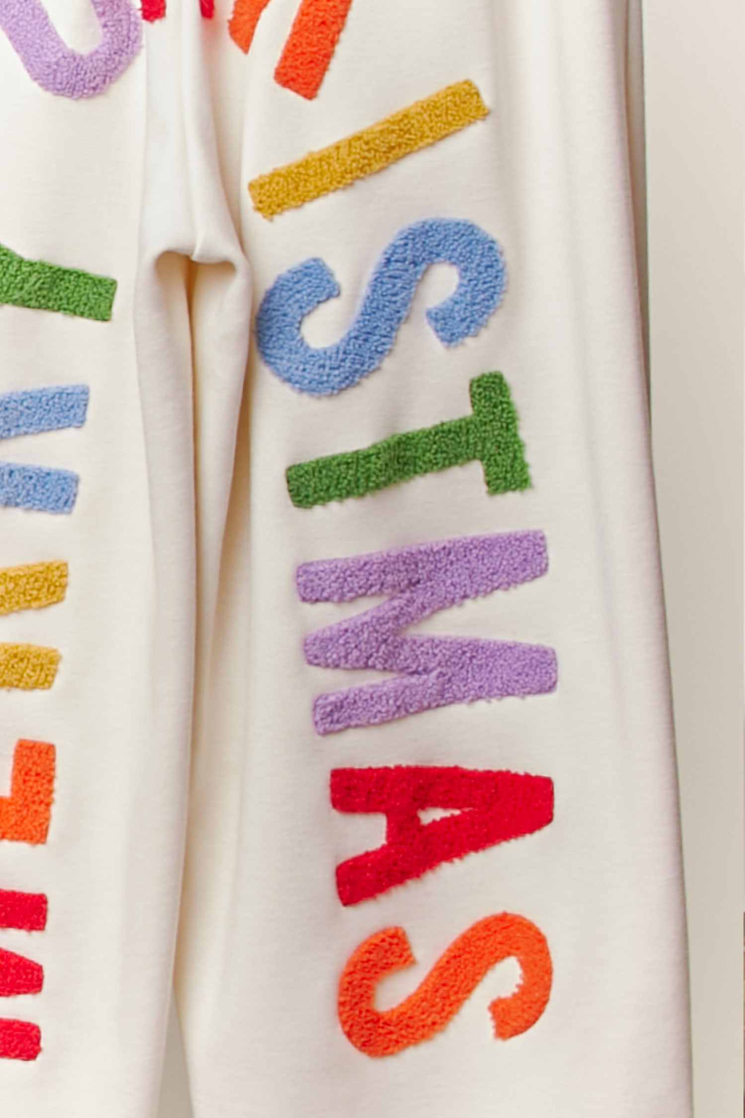 Textured Lettering Merry Christmas Sweatpants Ivory