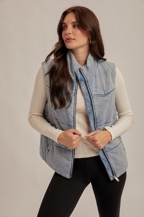 Denim Puffer Vest Denim Blue