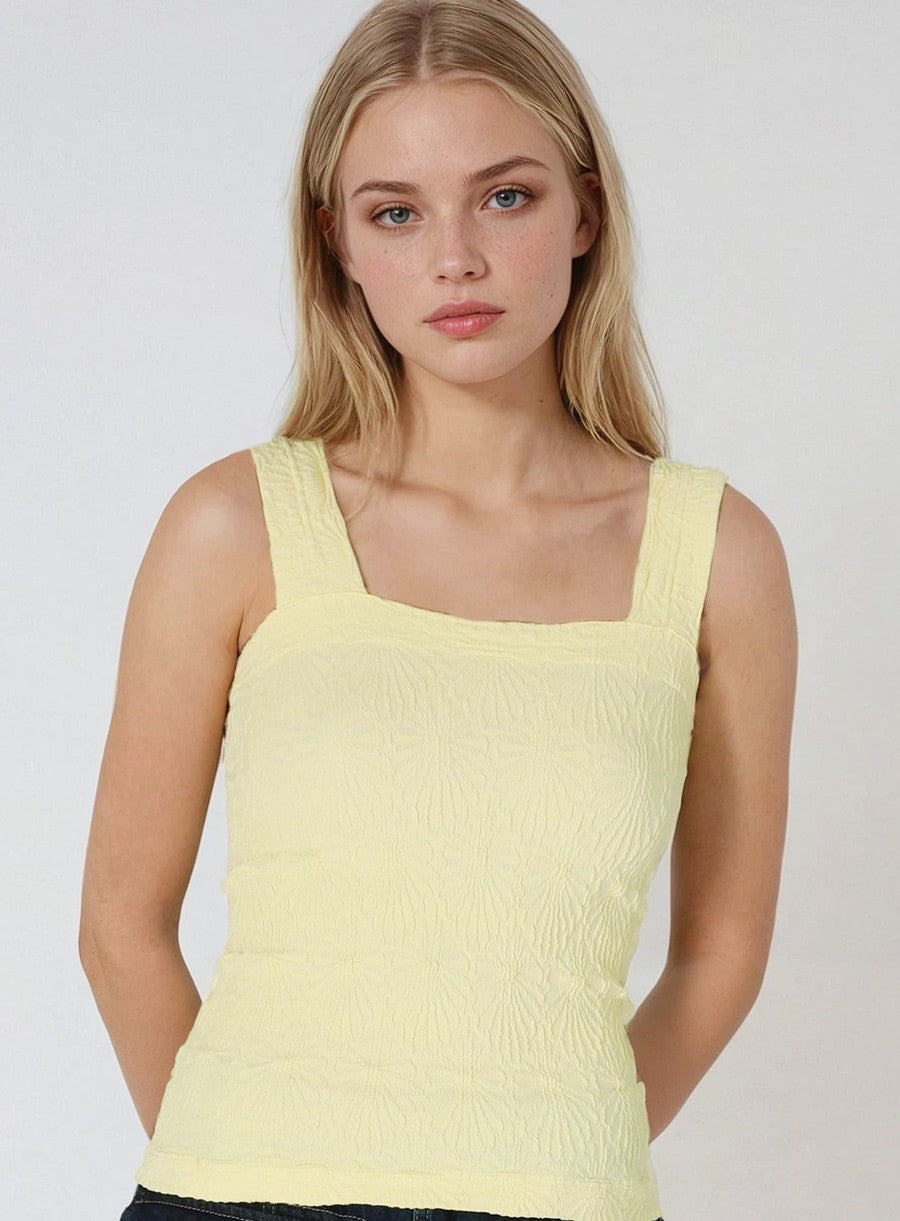Lace Textured Square Tank Pale Banana