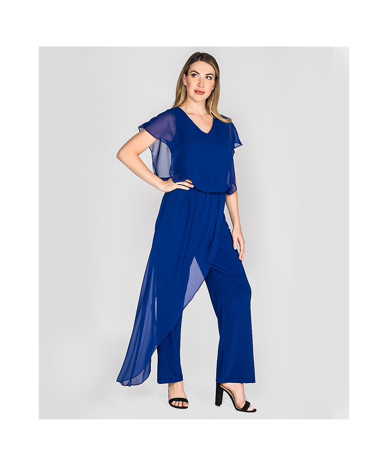 Chiffon Overlay Jumpsuit Royal
