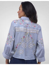 Casey Embroidered Blouse Blue Fog