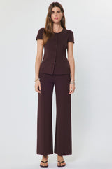 Tailored Ruched Shoulder Buttoned Top Chocolate