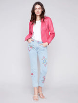 Five Pocket Embroidered Jeans Bleach Blue