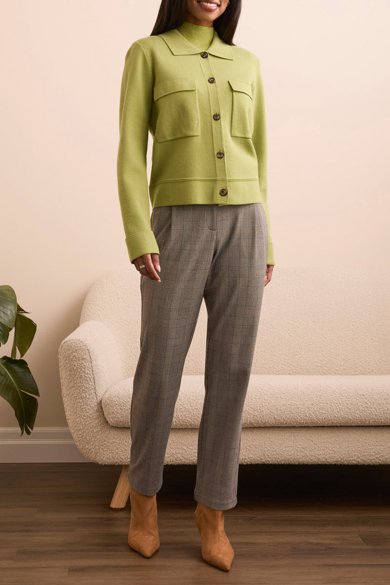 Collared Button Down Sweater Cardigan Wasabi