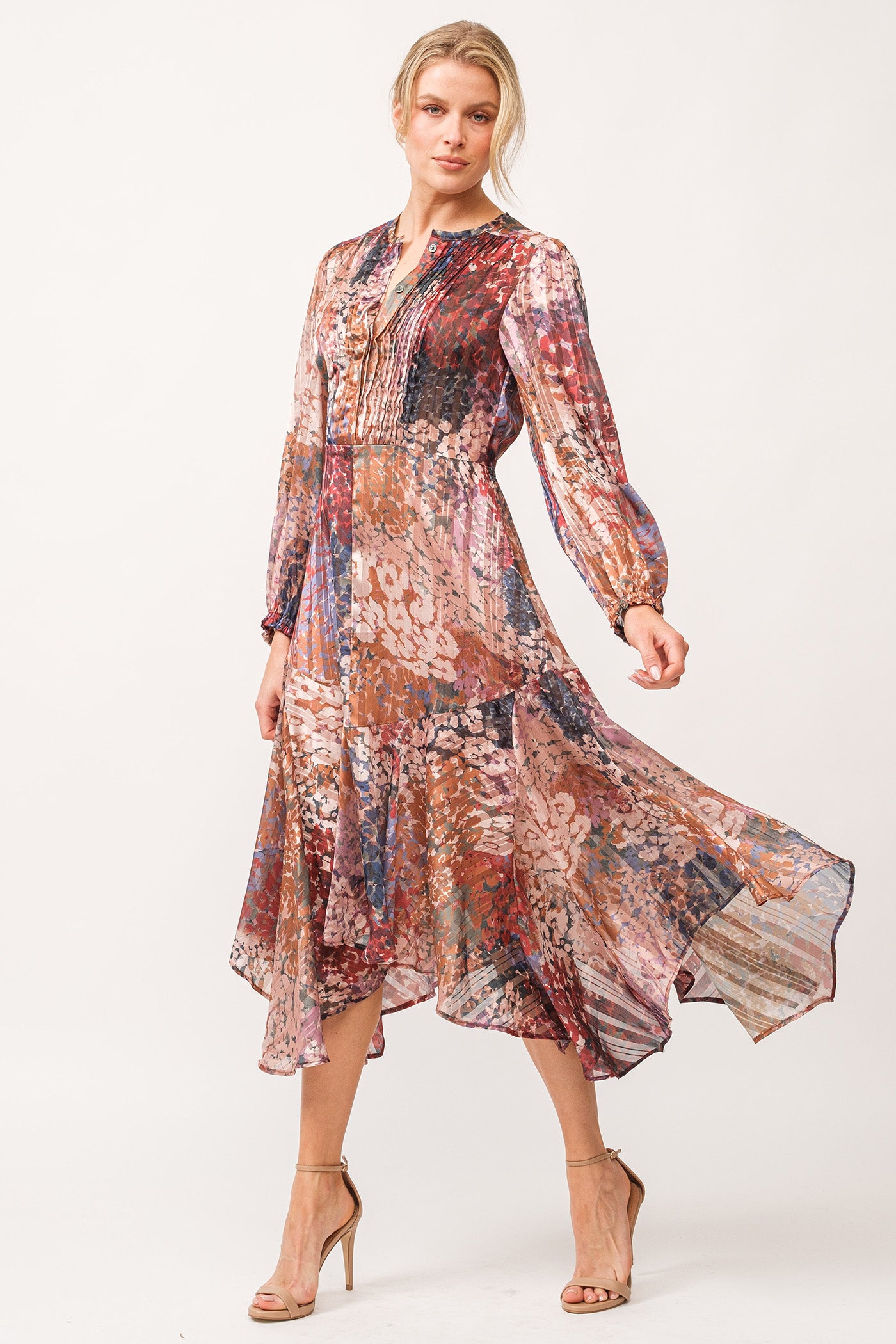 Amelie Hidden Placket Long Sleeve Printed Dress Tinsel Garden
