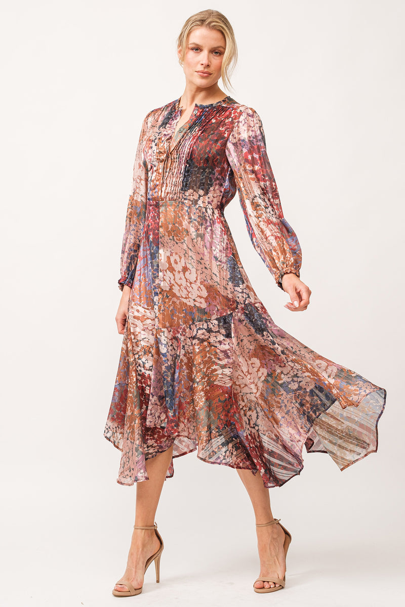 Amelie Hidden Placket Long Sleeve Printed Dress