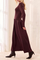 Long Sleeve Mixed Media Maxi Dress Fudge