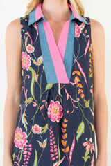 Sleeveless Floral Pattern Dress Navy