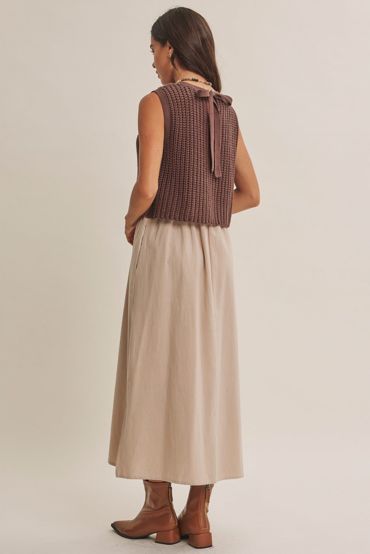 Sleeveless Chunky Sweater Twofer Midi Dress Chocolate + Mocha