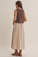 Sleeveless Chunky Sweater Twofer Midi Dress Chocolate + Mocha