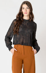 Embroidered Lace Insert Top Black
