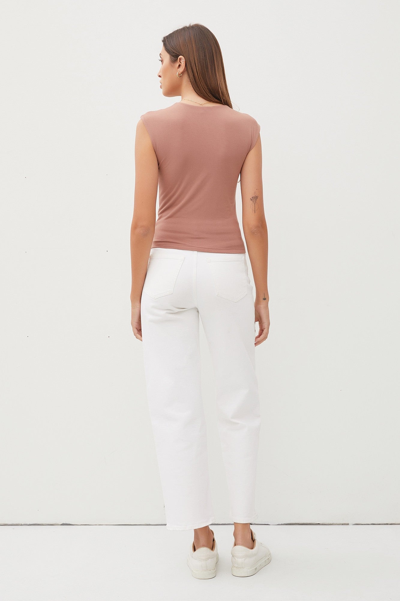 Cap Sleeve Round Neck Basic Top Mocha