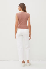 Cap Sleeve Round Neck Basic Top Mocha