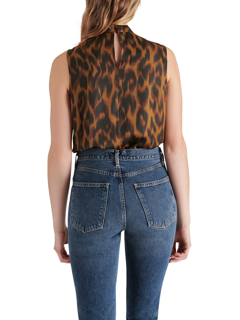 Jayde Mock Neck Cowl Leopard Satin Bodysuit Toffee