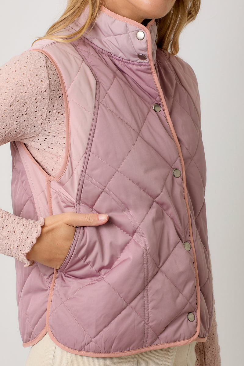 Colorblock Quilted Vest Mauve Mix