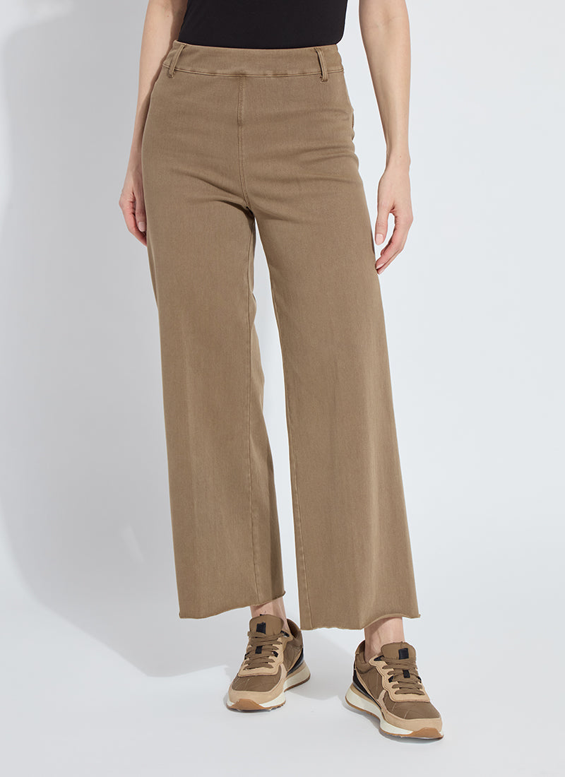 Erin High Waist Wide Leg Denim Pants Antique Wash Smoked Olive