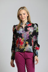 Colorful Painted Bloom Puff Sleeve Blouse Multi