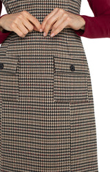 Sleeveless Front Pockets Shift Dress Black + Tan Houndstooth