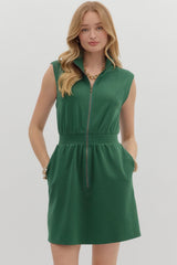 Zip Up Sleeveless Mini Dress Hunter Green