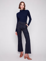 Side Button Detail Patch Pocket Denim Pants Deep Blue