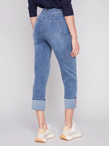 Stretch Cuffed Wide Leg Jeans Medium Blue