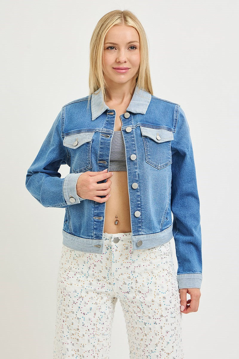 Contrast Details Denim Jacket Medium Combo