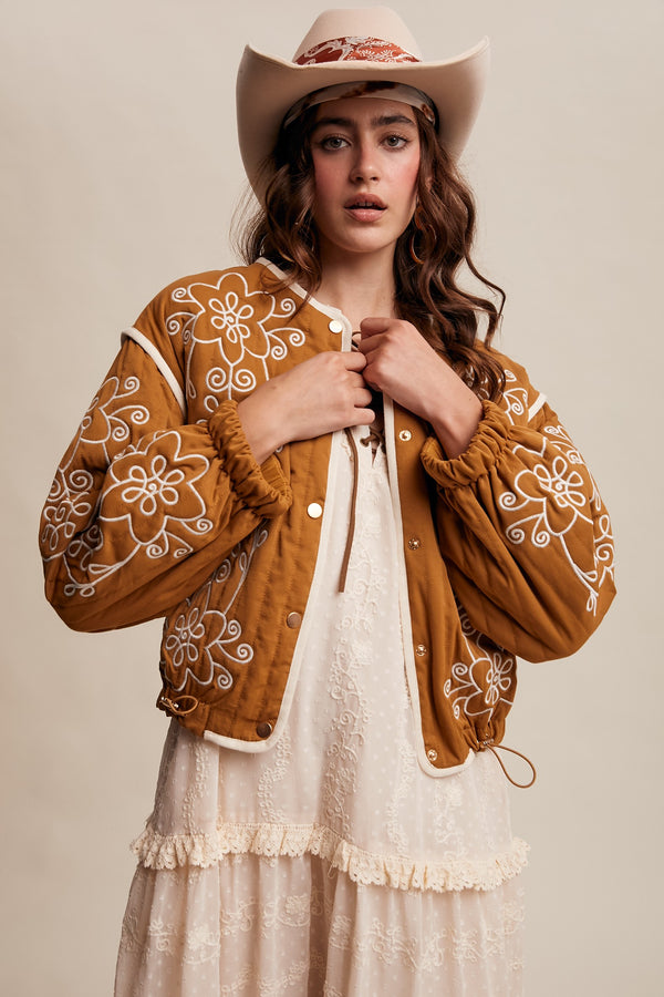Embroidered Quilted Western Jacket Camel