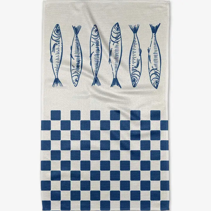 Geometry Tea Towel Sardine Check Blue