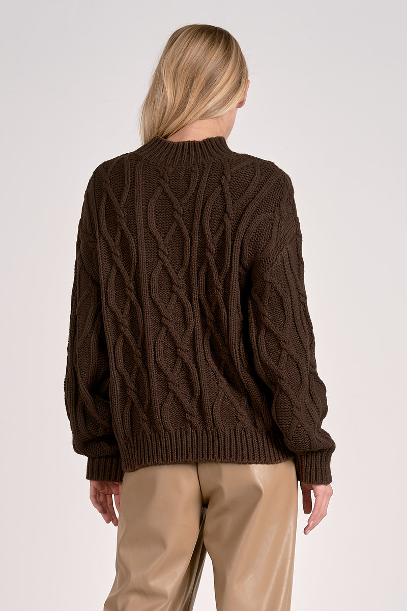 Cable Link Pattern Knit Sweater Cocoa