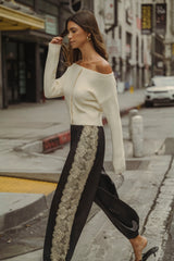 High Waisted Lace Trim Satin Balloon Pants Mocha