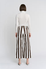 Super High Stripe Cropped Wide Leg Pants Earth Brown