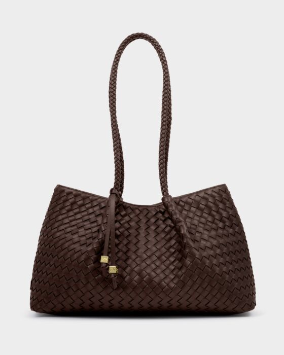 Nova Woven Small Shoulder Tote Chocolate