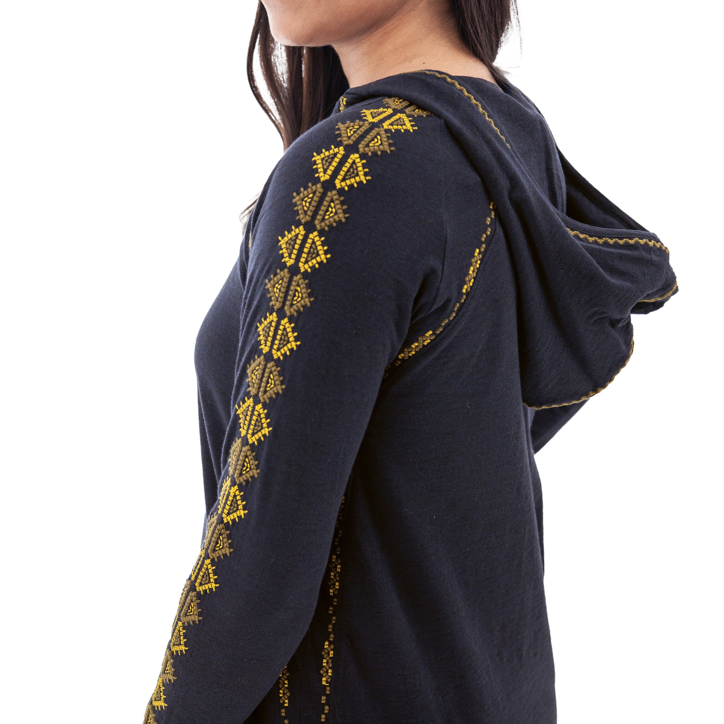 Lexi Embroidered Detail Hoodie Top Peacoat