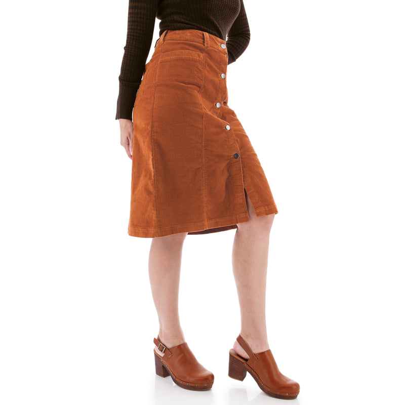 Rhyder Corduroy Button Detail Skirt Bombay Brown