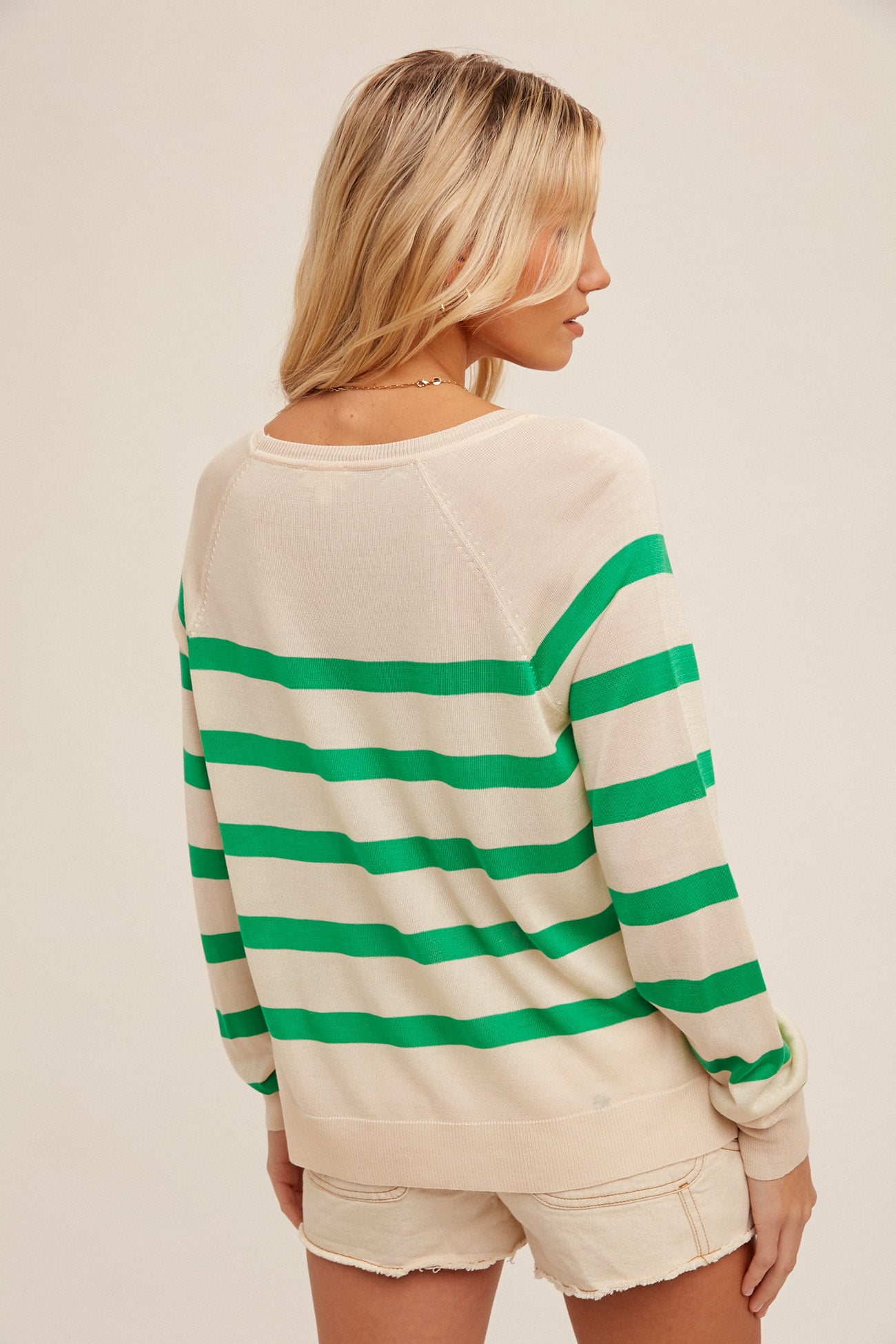 Raglan Sleeve Basic Stripe Pullover Sweater Kelly Green