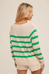 Raglan Sleeve Basic Stripe Pullover Sweater Kelly Green