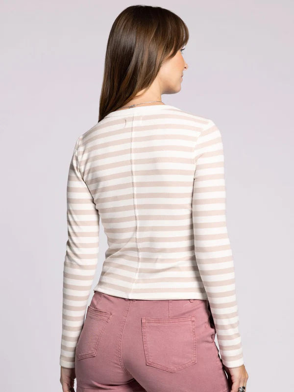 Sadie Buttoned Top White + Tan